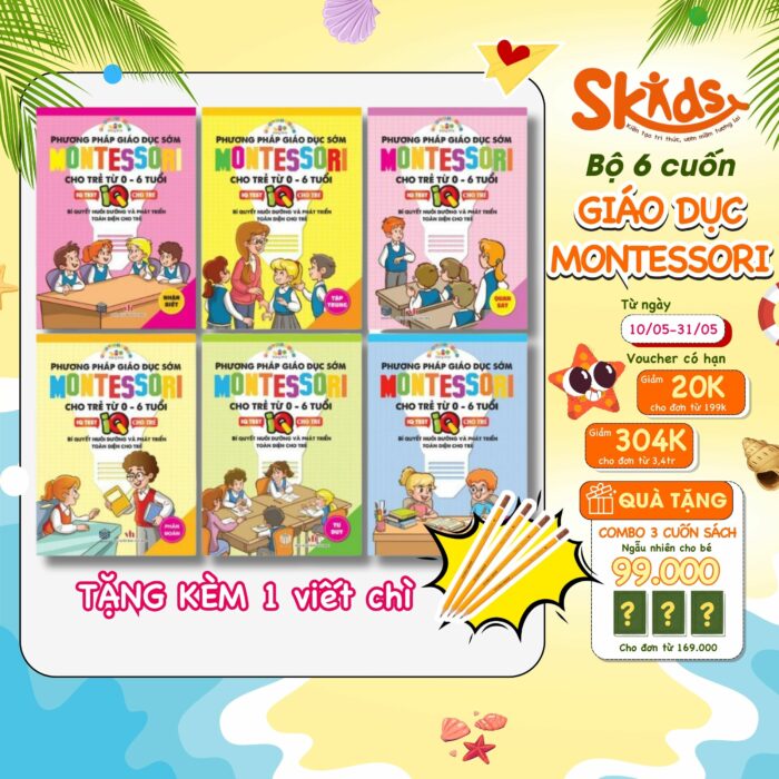 Bộ 6 Cuốn MONTESSORI Phương Pháp Giáo Dục Sớm Cho Trẻ Từ 0-6 tuổi Tặng Kèm Bút Chì